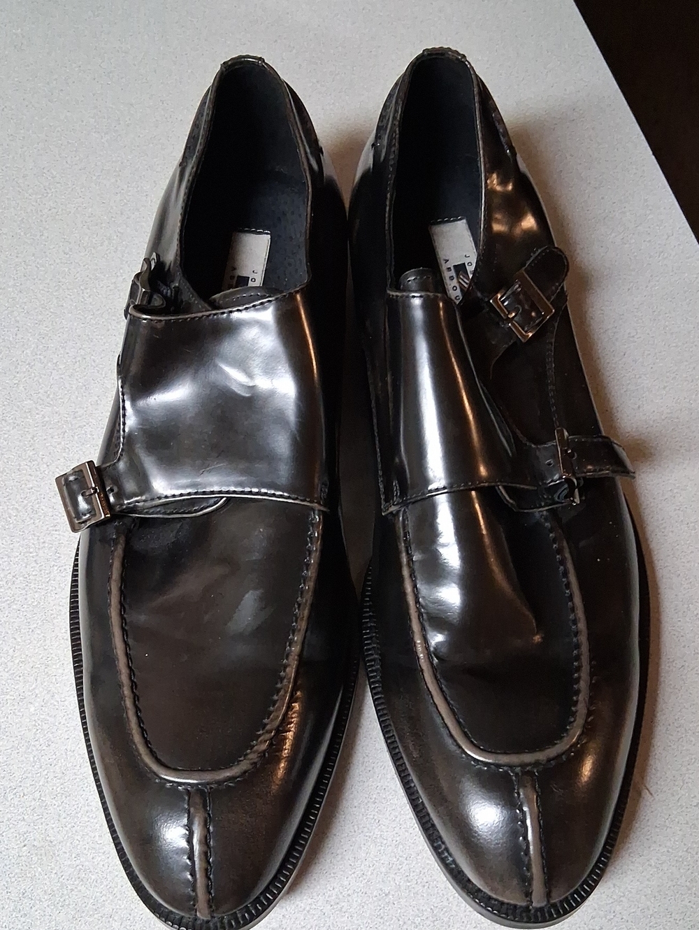 Mens Joseph Abboud Black Leather Double Monk Strap Loafers SIZE 10